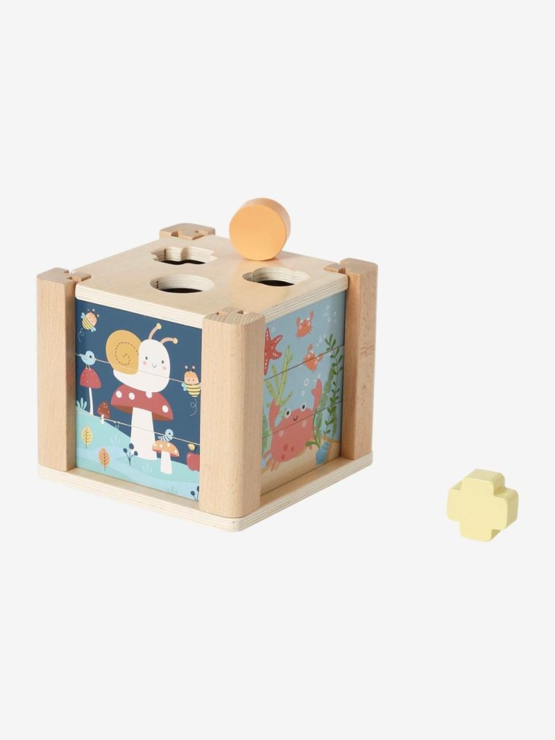 2-In-1 Activity Cube In Fsc® Wood: Puzzles & Shapes To Sort & Fit Baby & Pre-School Toys Green