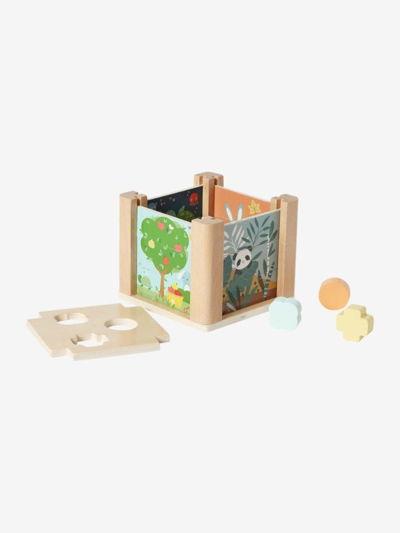 2-In-1 Activity Cube In Fsc® Wood: Puzzles & Shapes To Sort & Fit Baby & Pre-School Toys Green