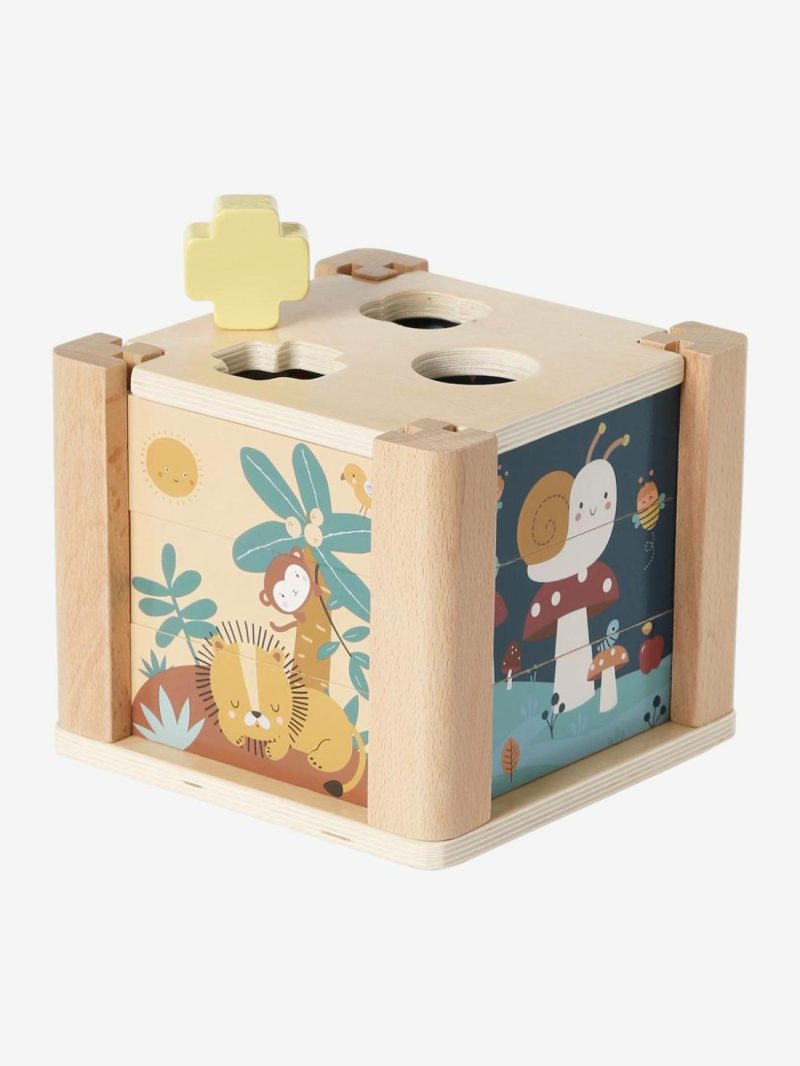 2-In-1 Activity Cube In Fsc® Wood: Puzzles & Shapes To Sort & Fit Baby & Pre-School Toys Green