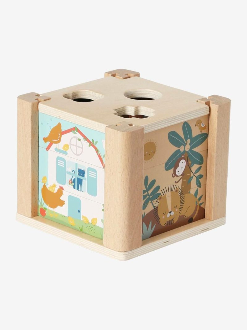 2-In-1 Activity Cube In Fsc® Wood: Puzzles & Shapes To Sort & Fit Baby & Pre-School Toys Green