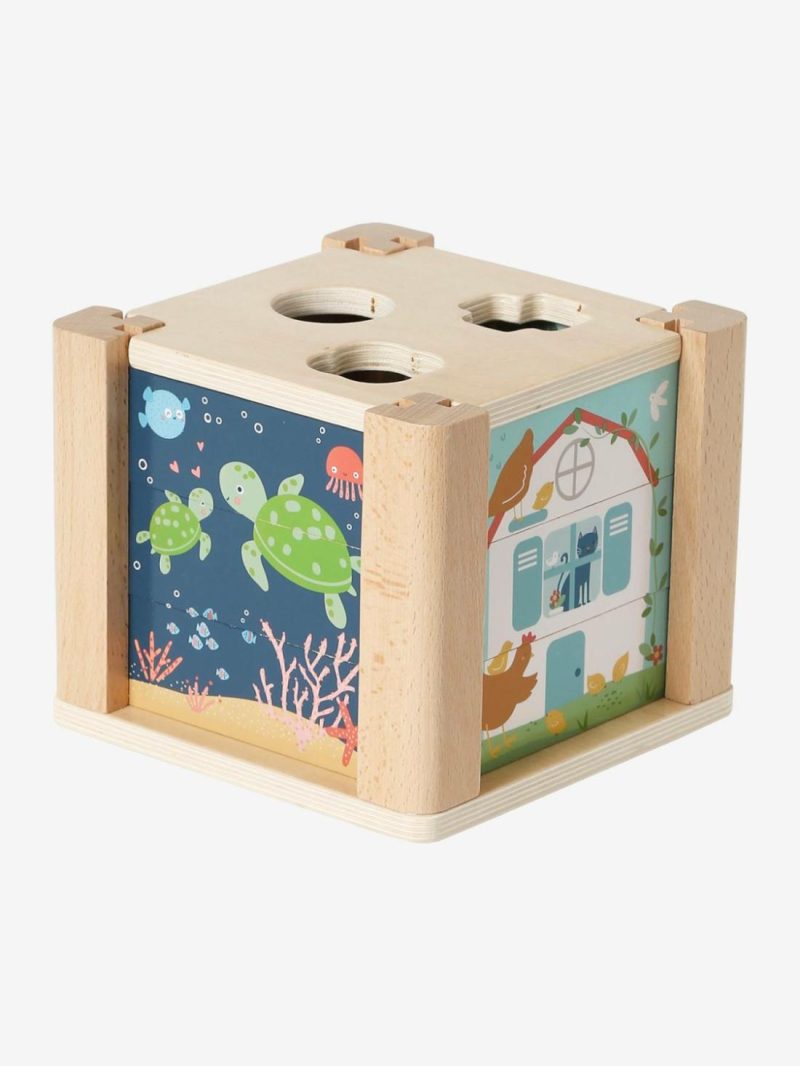 2-In-1 Activity Cube In Fsc® Wood: Puzzles & Shapes To Sort & Fit Baby & Pre-School Toys Green