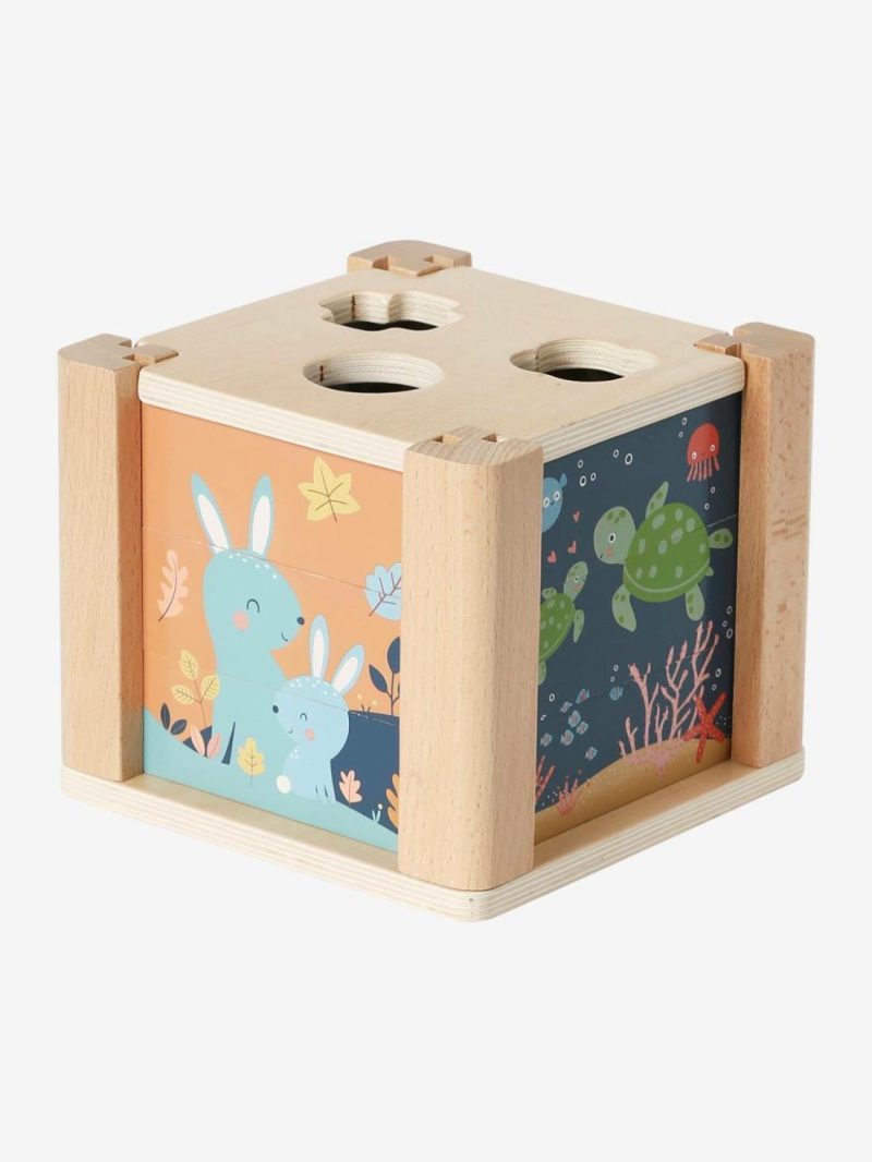 2-In-1 Activity Cube In Fsc® Wood: Puzzles & Shapes To Sort & Fit Baby & Pre-School Toys Green