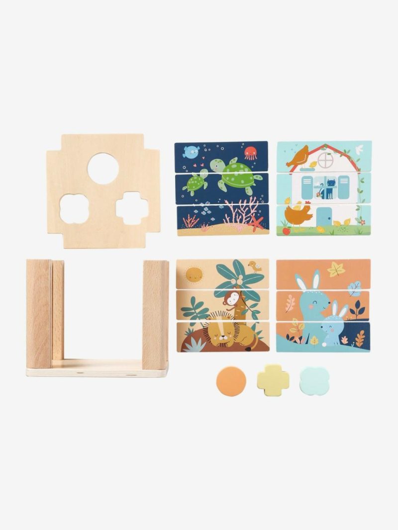 2-In-1 Activity Cube In Fsc® Wood: Puzzles & Shapes To Sort & Fit Baby & Pre-School Toys Green