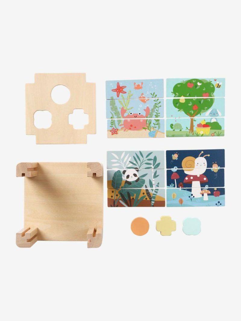 2-In-1 Activity Cube In Fsc® Wood: Puzzles & Shapes To Sort & Fit Baby & Pre-School Toys Green