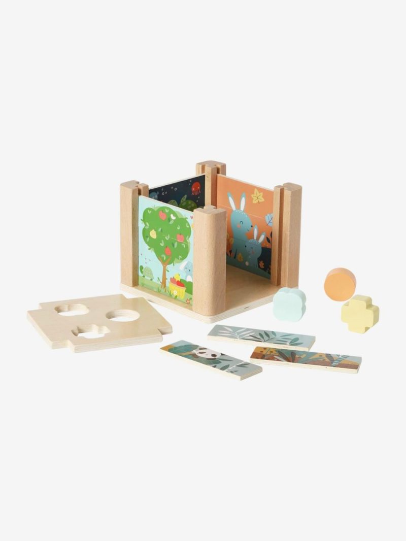 2-In-1 Activity Cube In Fsc® Wood: Puzzles & Shapes To Sort & Fit Baby & Pre-School Toys Green