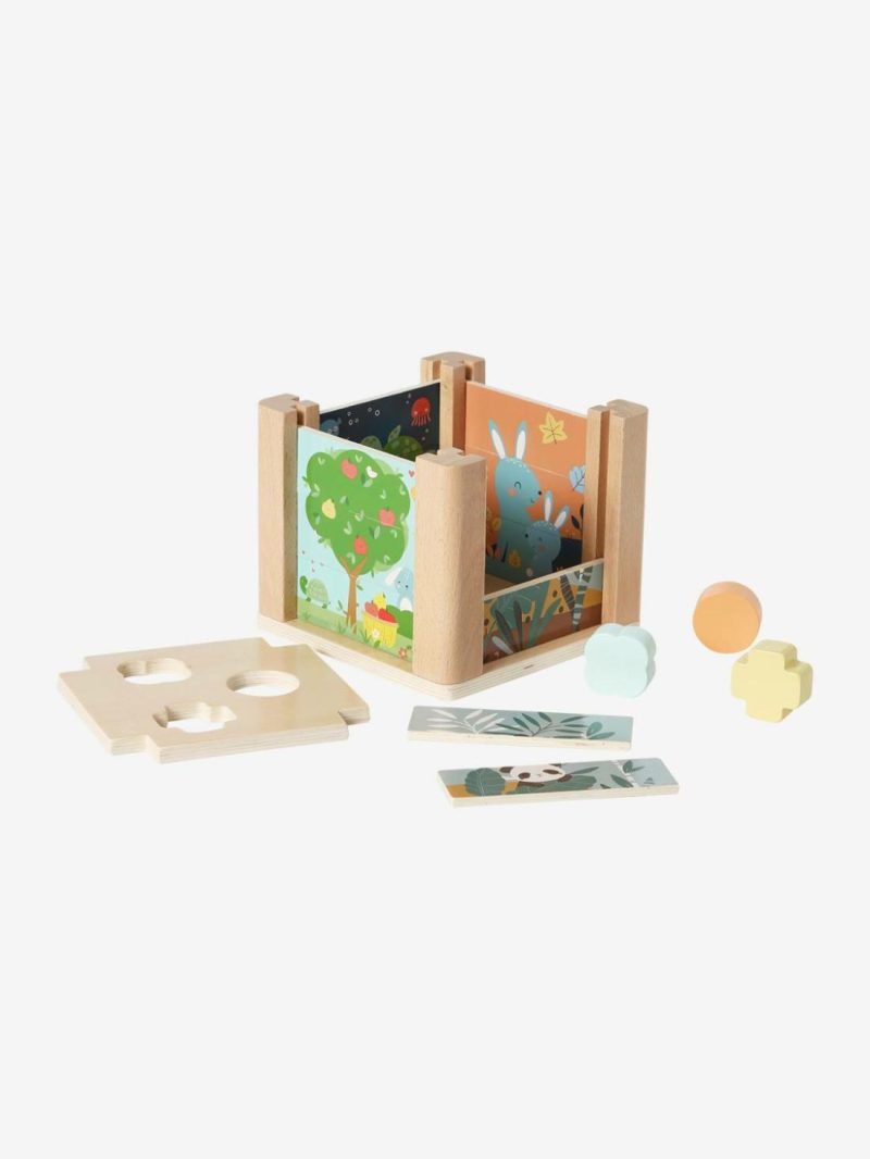 2-In-1 Activity Cube In Fsc® Wood: Puzzles & Shapes To Sort & Fit Baby & Pre-School Toys Green