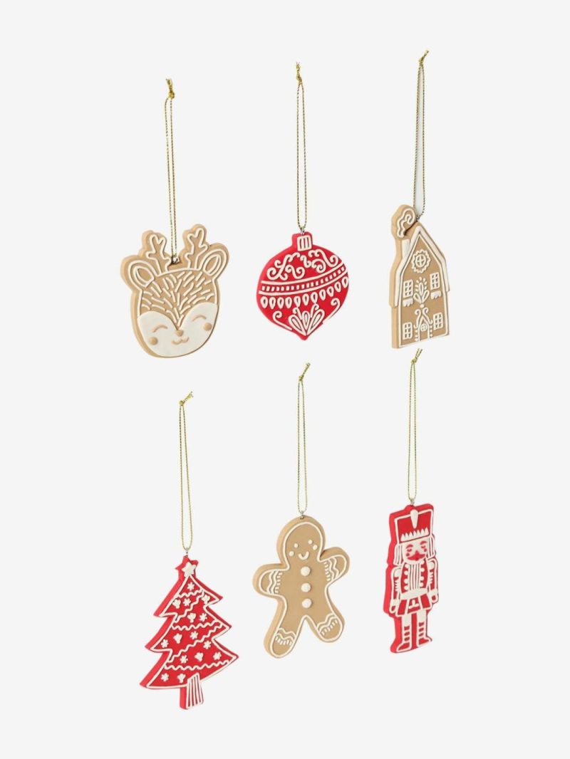 Set Of 6 Christmas Hanging Decorations , Biscuit-Effect Bedding & Decor White