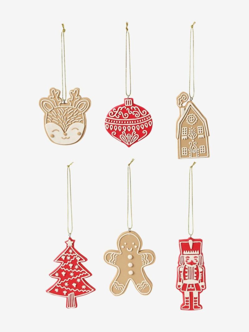 Set Of 6 Christmas Hanging Decorations , Biscuit-Effect Bedding & Decor White