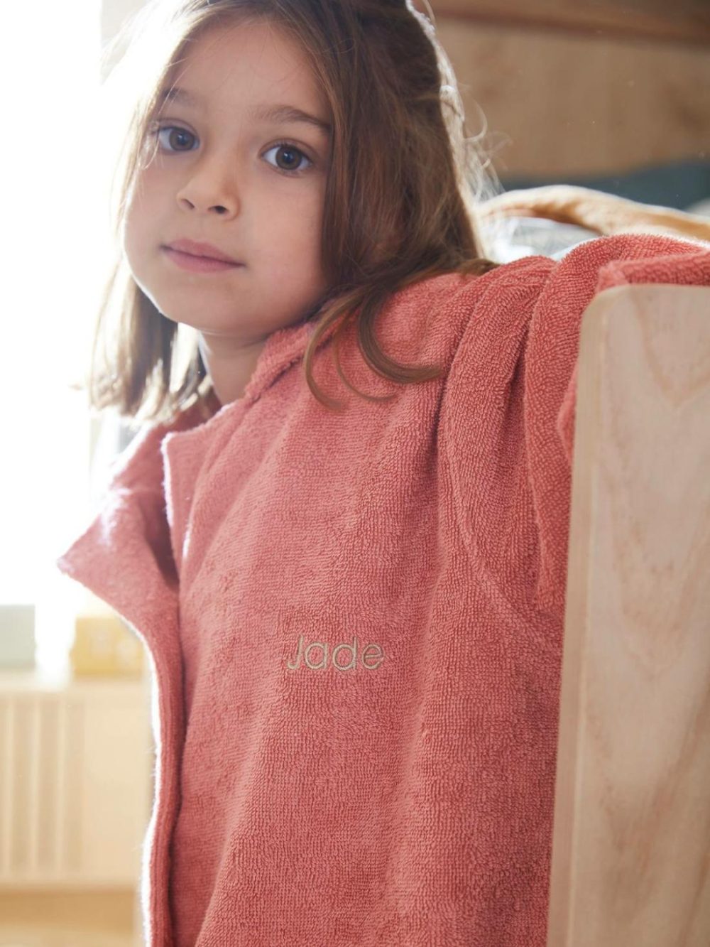 Shirt-Like Bathrobe For Children Bath Towels Dusky Pink