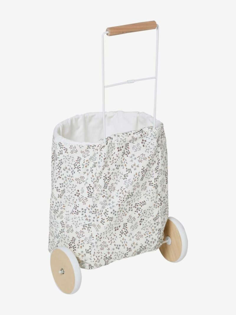 Shopping Basket On Wheels, Metal & Fabric Role Play Toys Grey Light Solid With Design