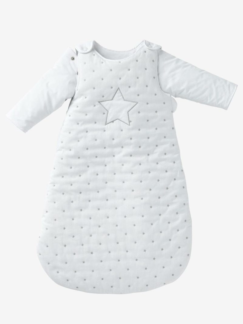 Sleep Bag With Removable Sleeves, Star Shower Theme Baby Bedding White