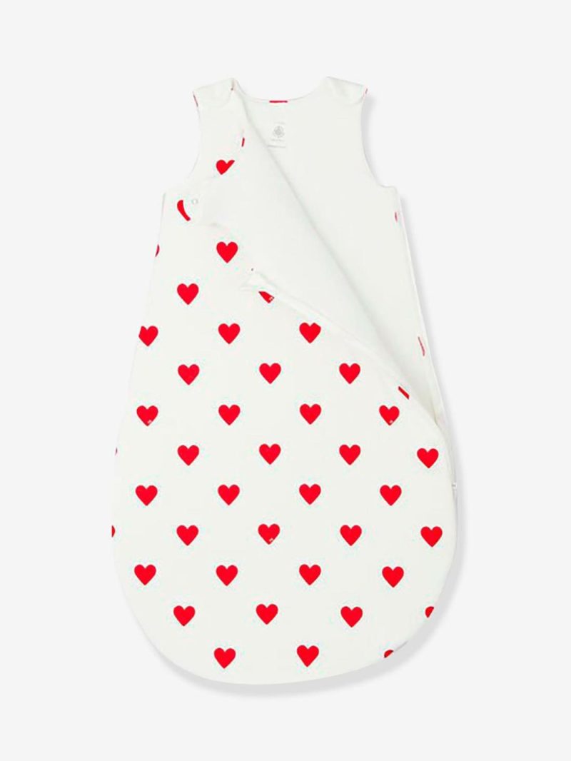 Sleeveless Baby Sleep Bag, Hearts Print, Petit Bateau Baby Bedding Beige Light All Over Printed