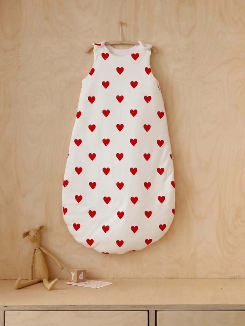 Sleeveless Baby Sleep Bag, Hearts Print, Petit Bateau Baby Bedding Beige Light All Over Printed