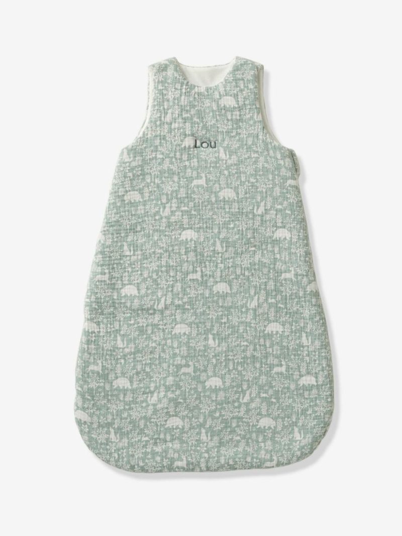 Sleeveless Baby Sleep Bag In Cotton Gauze Baby Bedding Sage Green