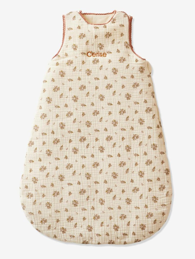 Sleeveless Baby Sleep Bag In Cotton Gauze, Barn Baby Bedding Beige Light All Over Printed