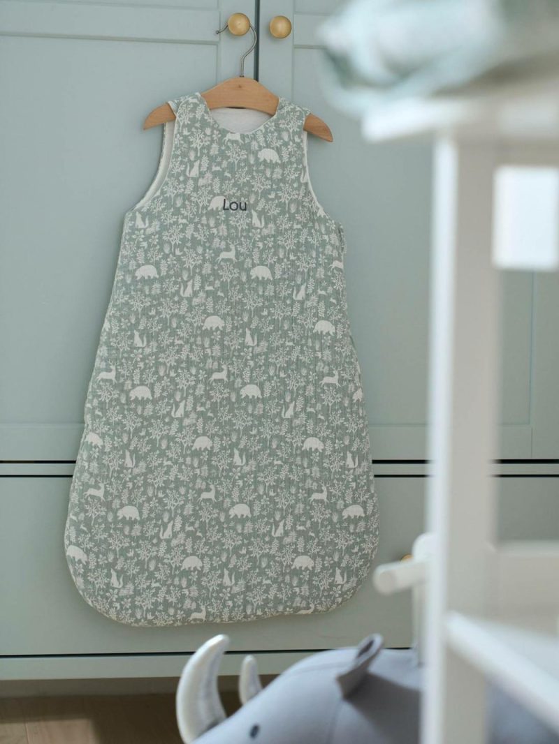 Sleeveless Baby Sleep Bag In Cotton Gauze Baby Bedding Sage Green