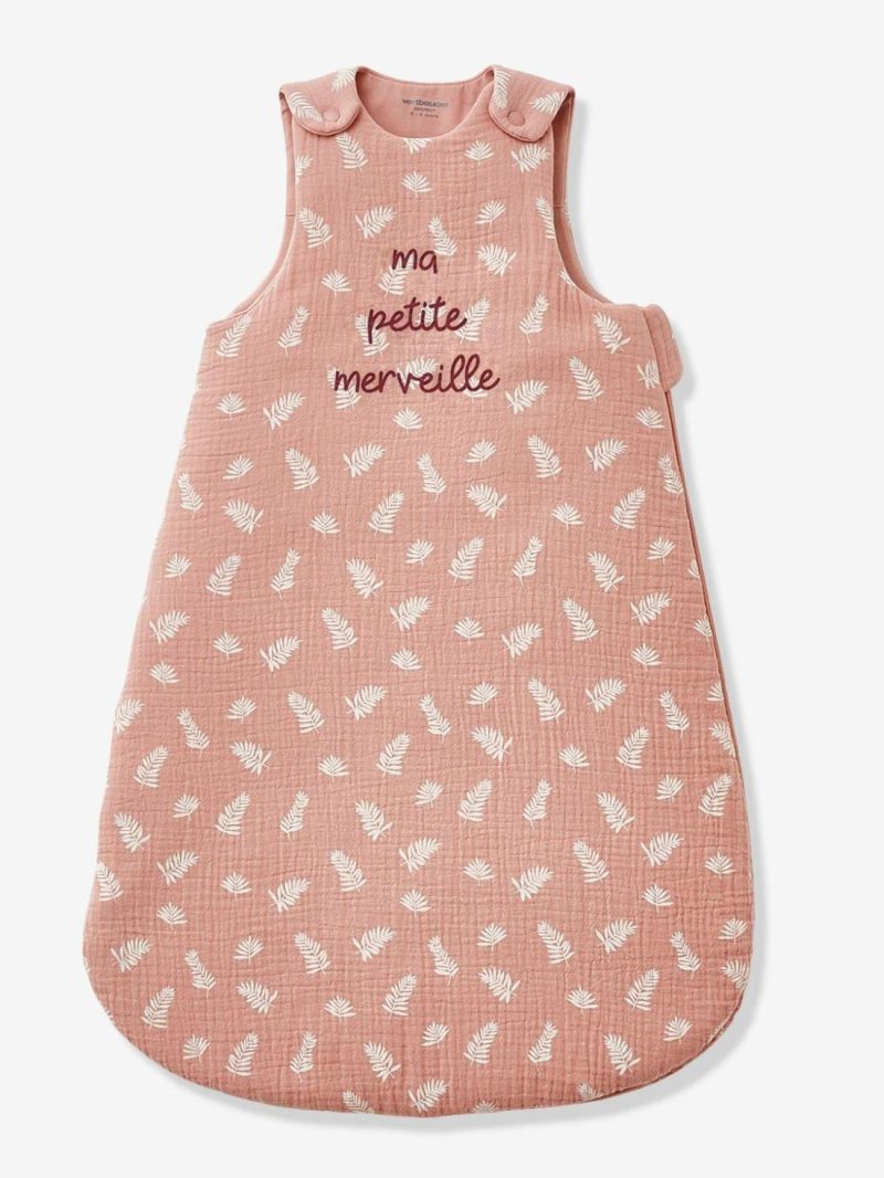 Sleeveless Baby Sleep Bag In Organic* Cotton Gauze, Merveille Theme Baby Bedding Light Pink