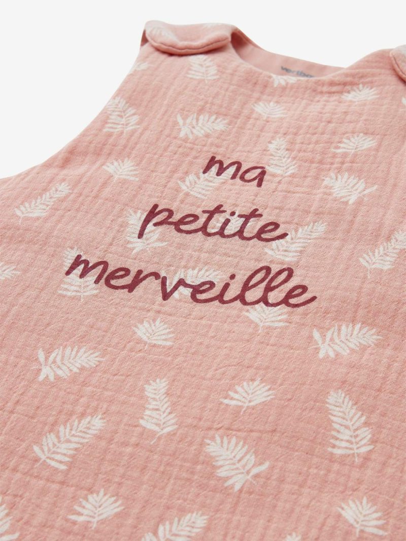 Sleeveless Baby Sleep Bag In Organic* Cotton Gauze, Merveille Theme Baby Bedding Light Pink