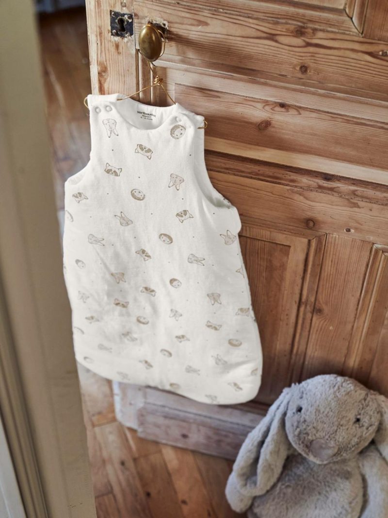 Sleeveless Baby Sleep Bag, In Organic Cotton*, Mini Compagnie Baby Bedding White/Print