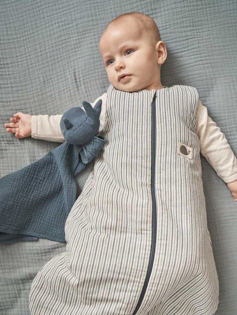 Sleeveless Baby Sleeping Bag, Fastening In The Middle, Navy Sea Baby Bedding Striped Blue