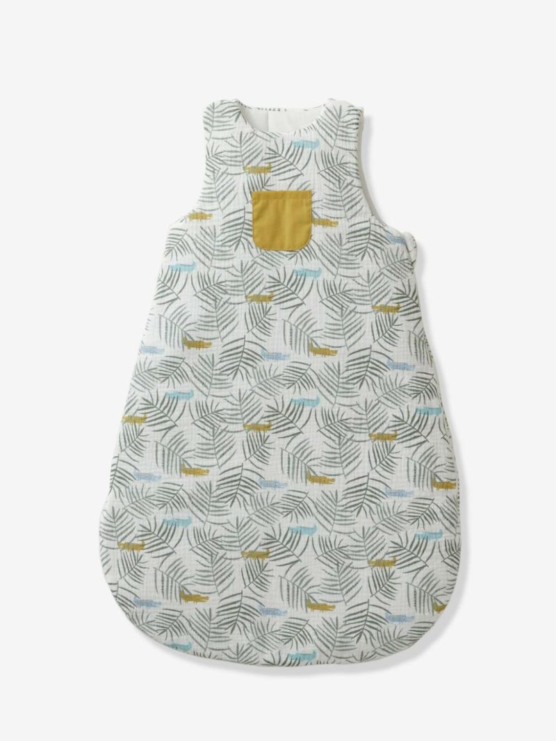 Sleeveless Baby Sleeping Bag In Cotton Gauze, Trek, Oeko-Tex® Baby Bedding Printed White