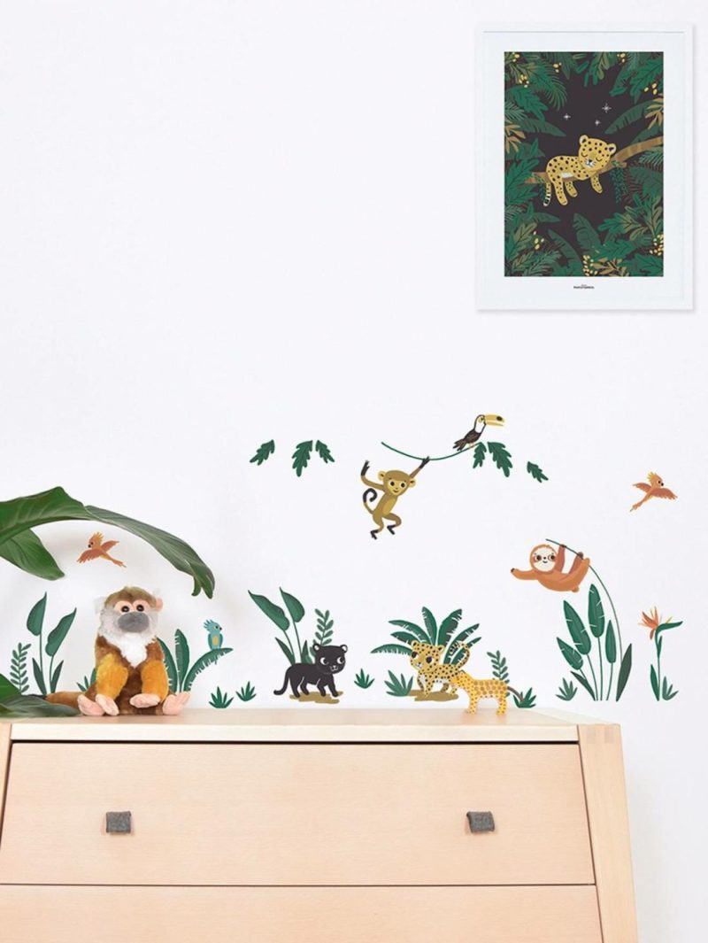 Small Jungle Animals Sticker Sheet Bedding & Decor Green Medium Solid With Desig