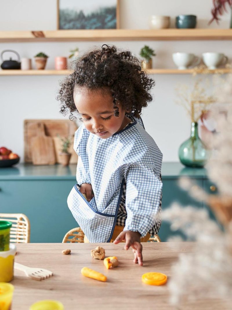 Smock-Like Bib With Long Sleeves Arts & Crafts Blue Checks