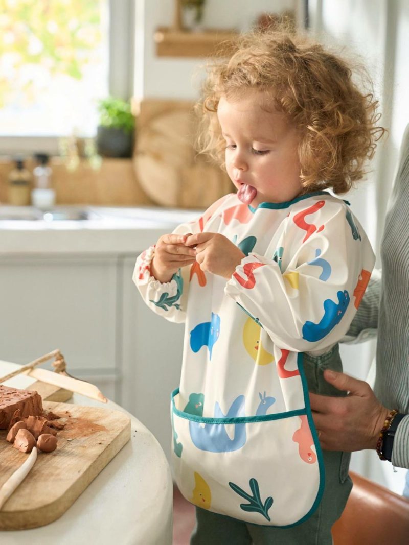 Smock-Like Bib With Long Sleeves Arts & Crafts Blue Checks