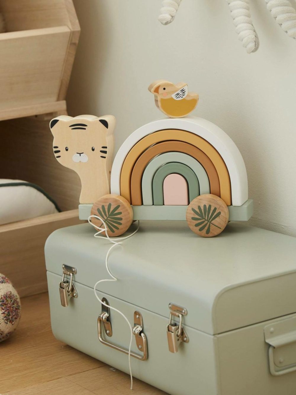 Stackable Pull-Along Tiger In Fsc® Wood Baby & Pre-School Toys Green