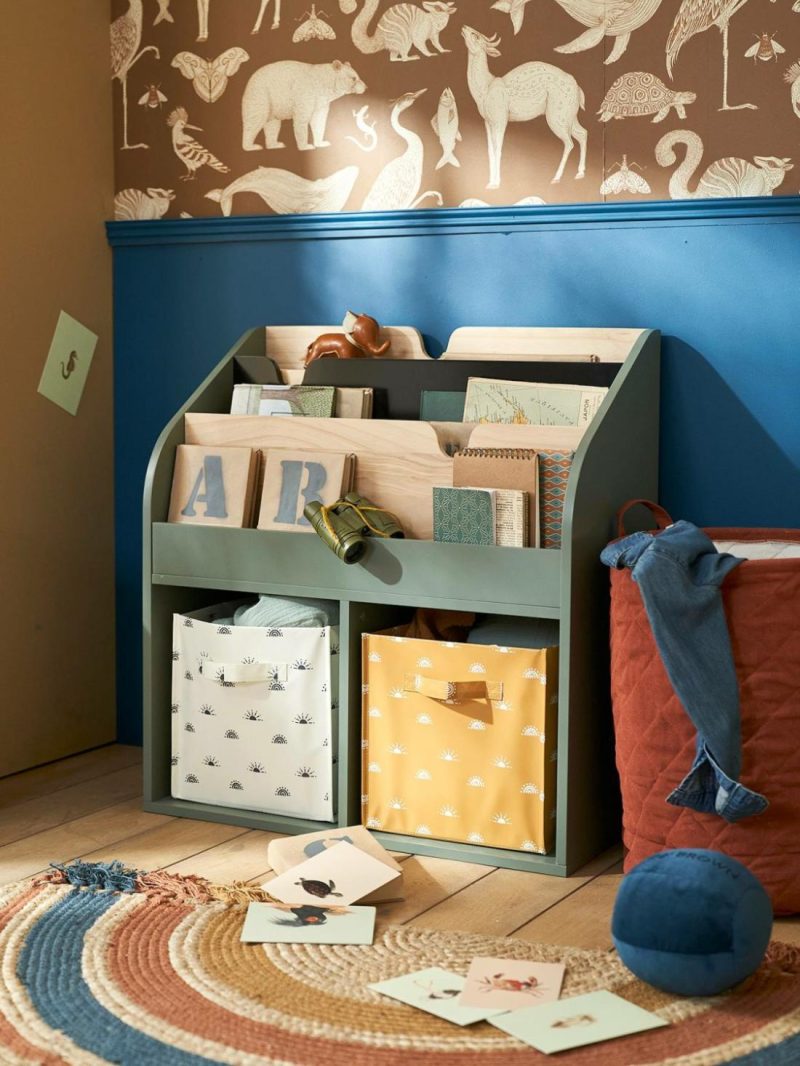 Storage Unit With 2 Cubbyholes + Bookcase, School Bedroom Furniture & Storage Green Dark Solid