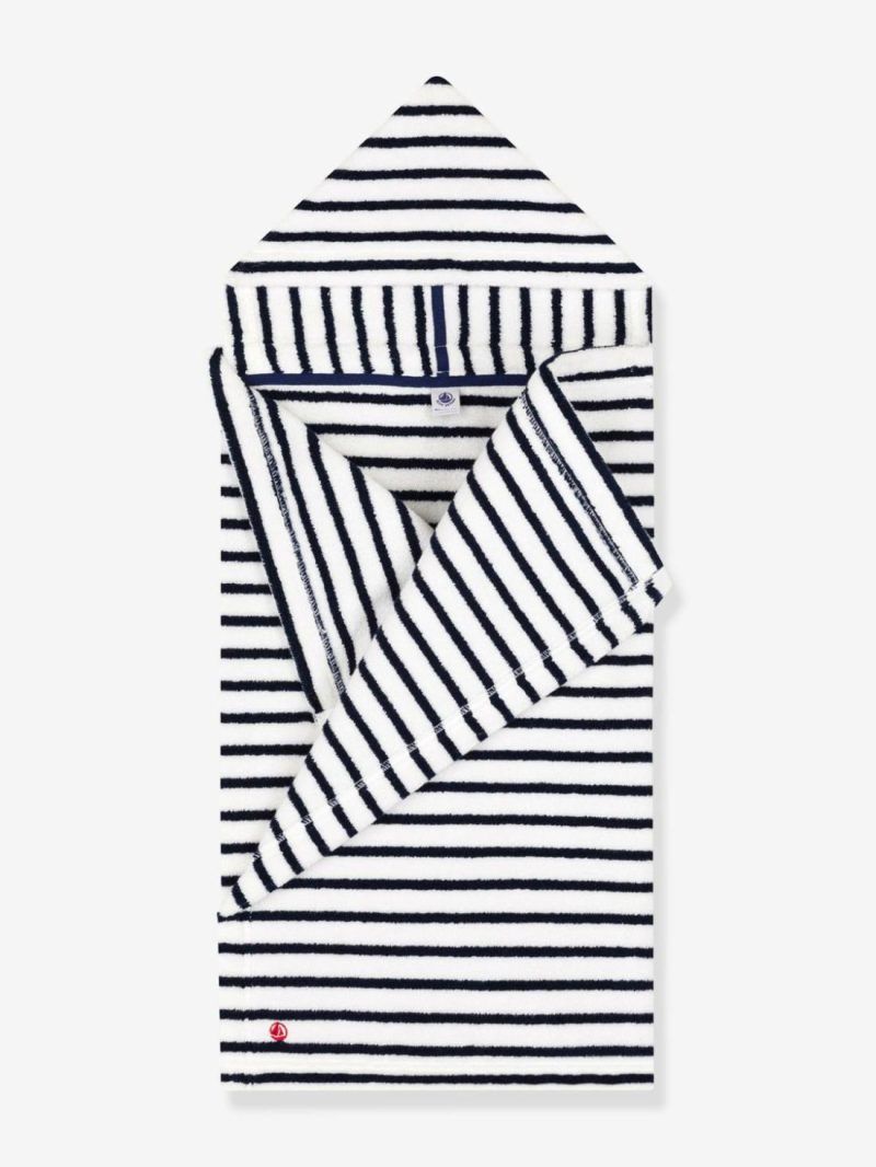 Striped Bath Cape In Towelling, Petit Bateau Bedding & Decor Printed White