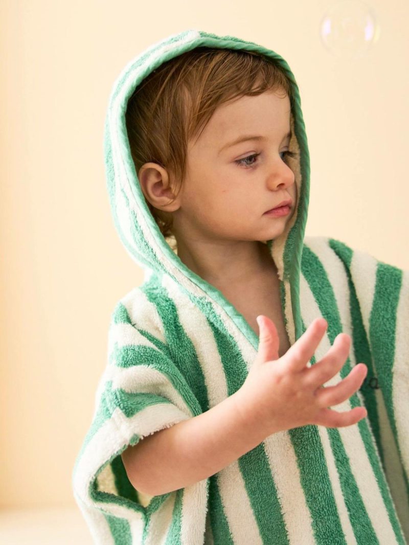 Striped Bathing Poncho For Babies Bath Capes Green Medium Metallized