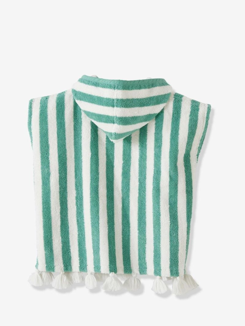 Striped Bathing Poncho For Babies Bath Capes Green Medium Metallized