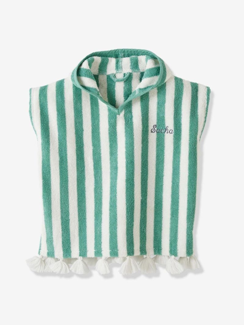 Striped Bathing Poncho For Babies Bath Capes Green Medium Metallized