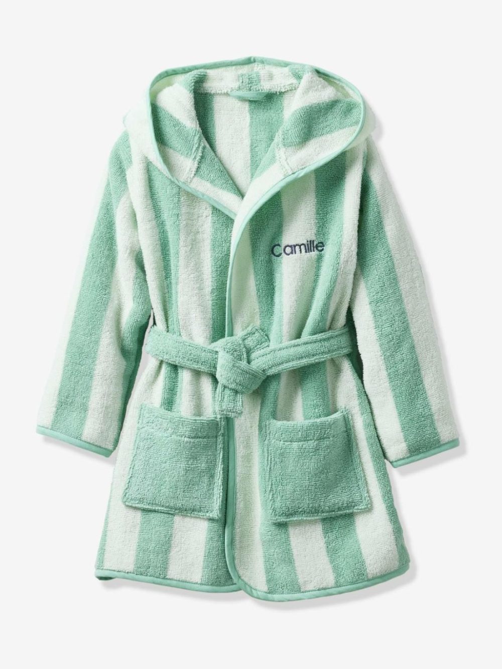 Striped Bathrobe For Children, Transat Bath Towels Striped Green