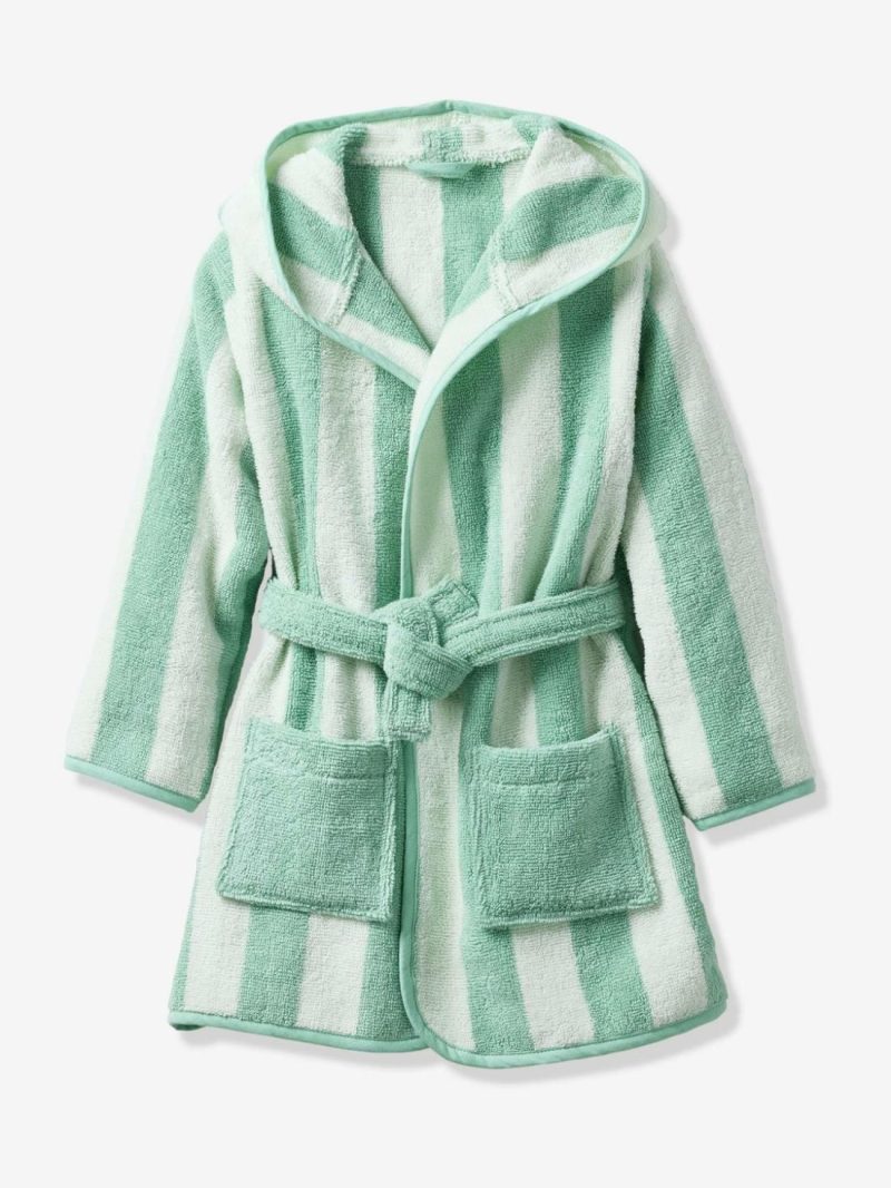 Striped Bathrobe For Children, Transat Bath Towels Striped Green