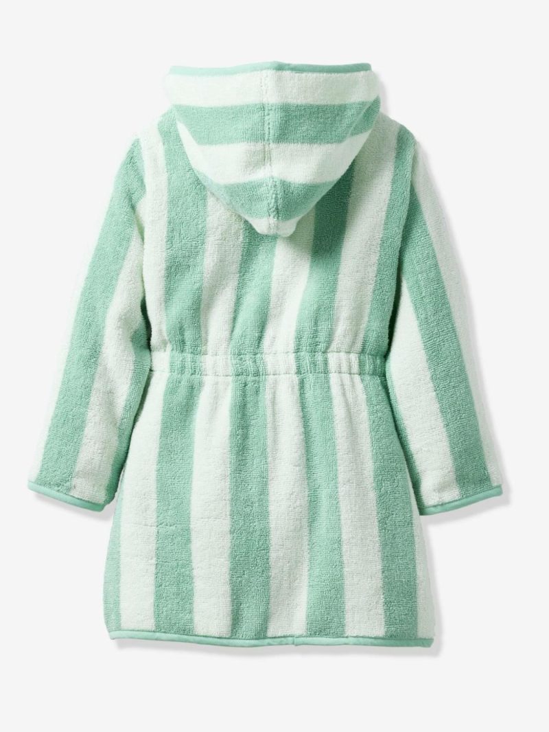 Striped Bathrobe For Children, Transat Bath Towels Striped Green