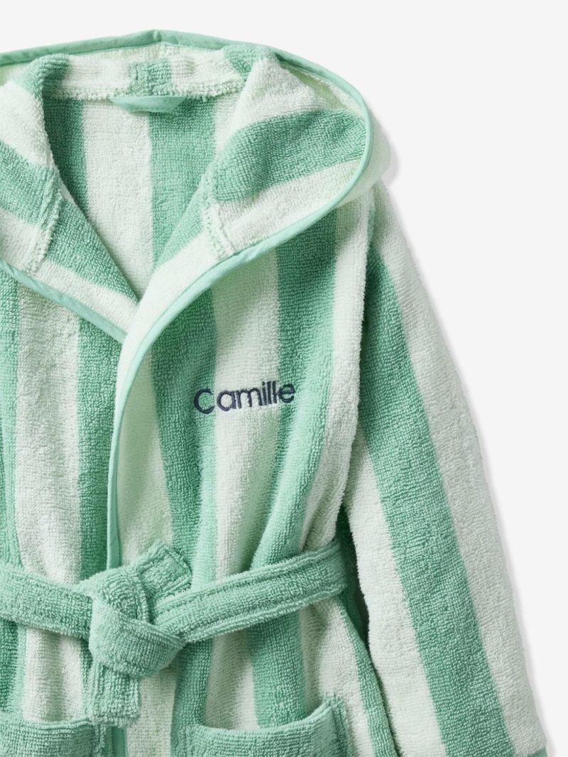 Striped Bathrobe For Children, Transat Bath Towels Striped Green