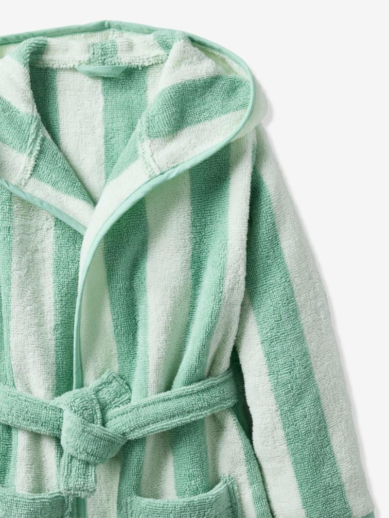 Striped Bathrobe For Children, Transat Bath Towels Striped Green