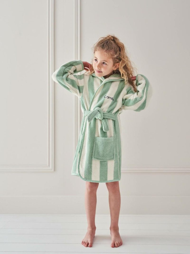 Striped Bathrobe For Children, Transat Bath Towels Striped Green