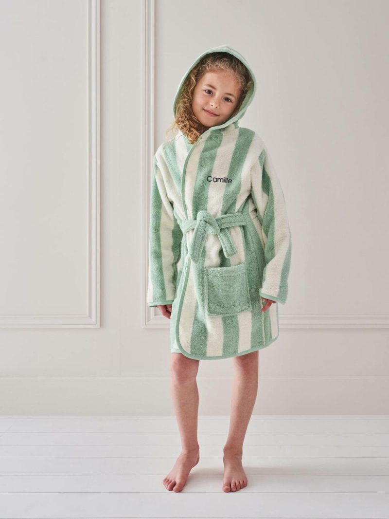 Striped Bathrobe For Children, Transat Bath Towels Striped Green