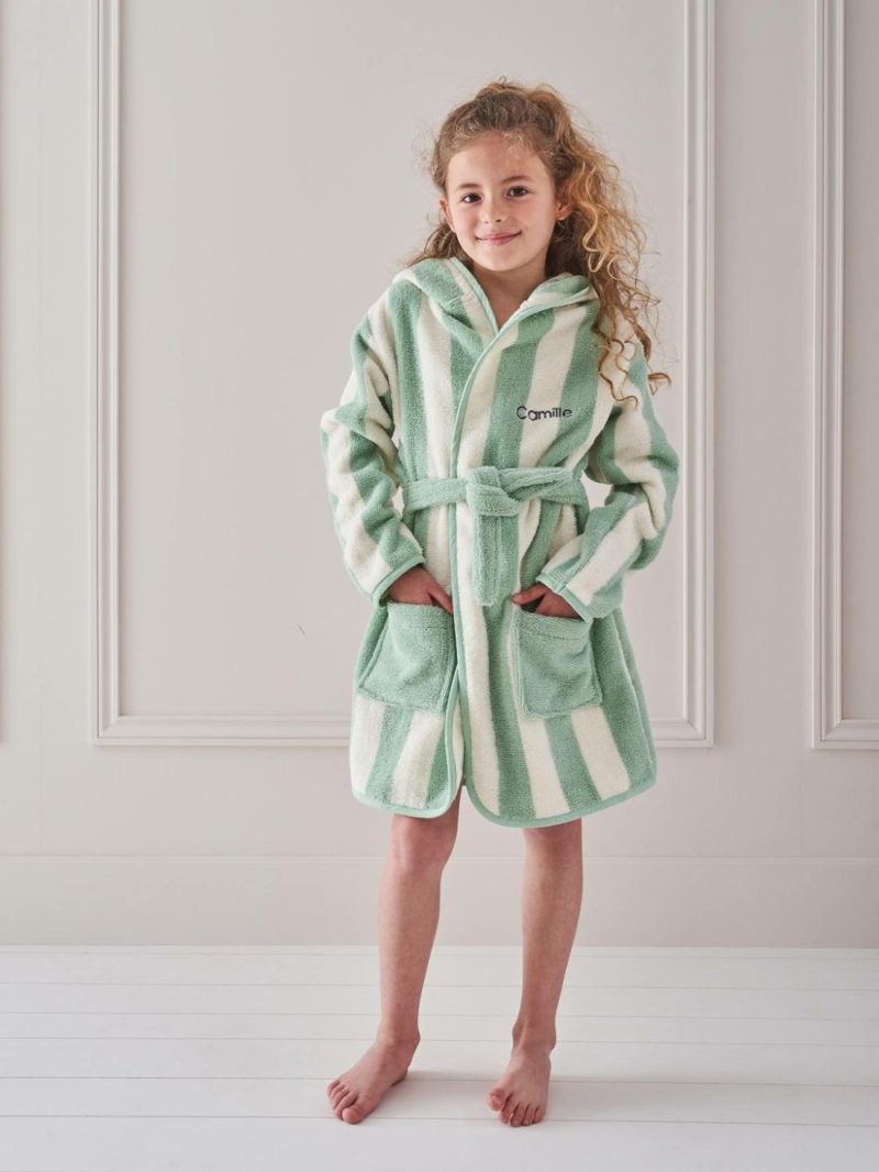 Striped Bathrobe For Children, Transat Bath Towels Striped Green