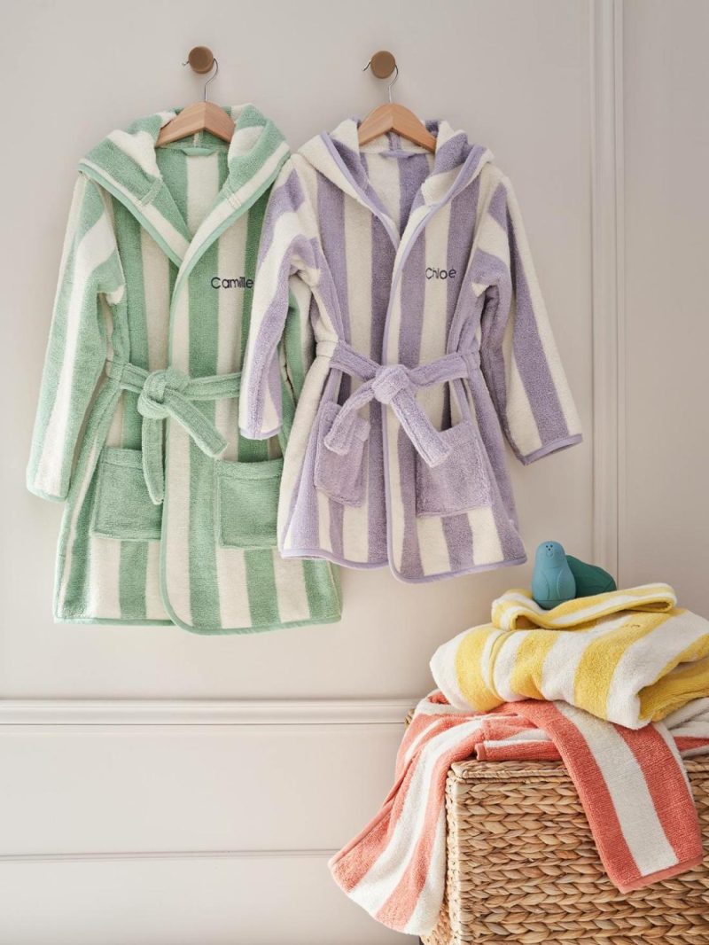 Striped Bathrobe For Children, Transat Bath Towels Striped Green