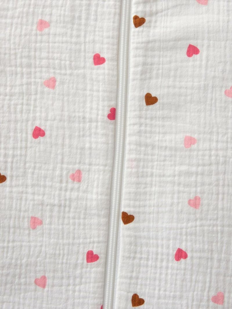 Summer Special Baby Sleep Bag In Cotton Gauze, With Opening In The Middle, Small Hearts Baby Bedding White Light All Over Printed