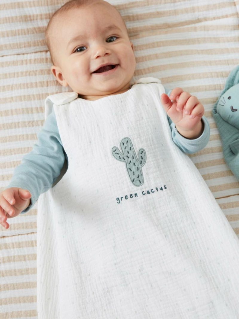 Summer Special Baby Sleep Bag In Organic Cotton* Gauze, Cactus Baby Bedding White Light All Over Printed