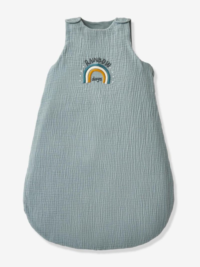 Summer Special Baby Sleep Bag In Organic Cotton* Gauze, Mini Zoo Baby Bedding Blue Medium Solid With Design