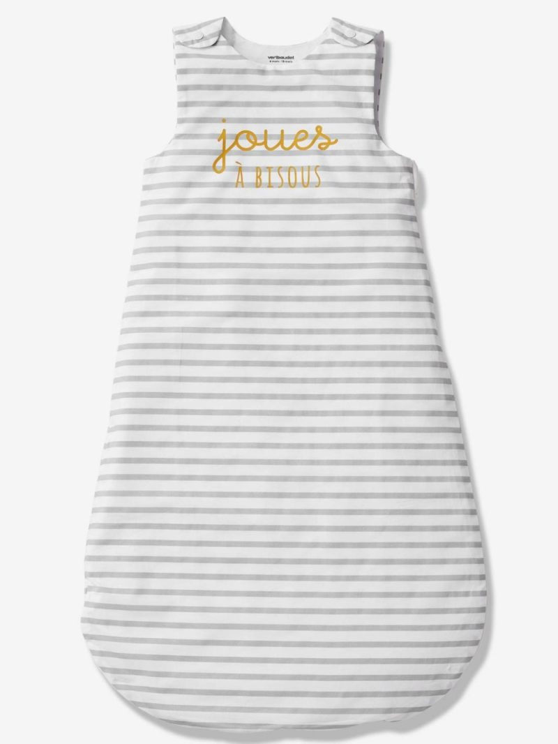 Summer Special Sleeveless Baby Sleep Bag, Joues A Bisous Baby Bedding Light Grey Stripes