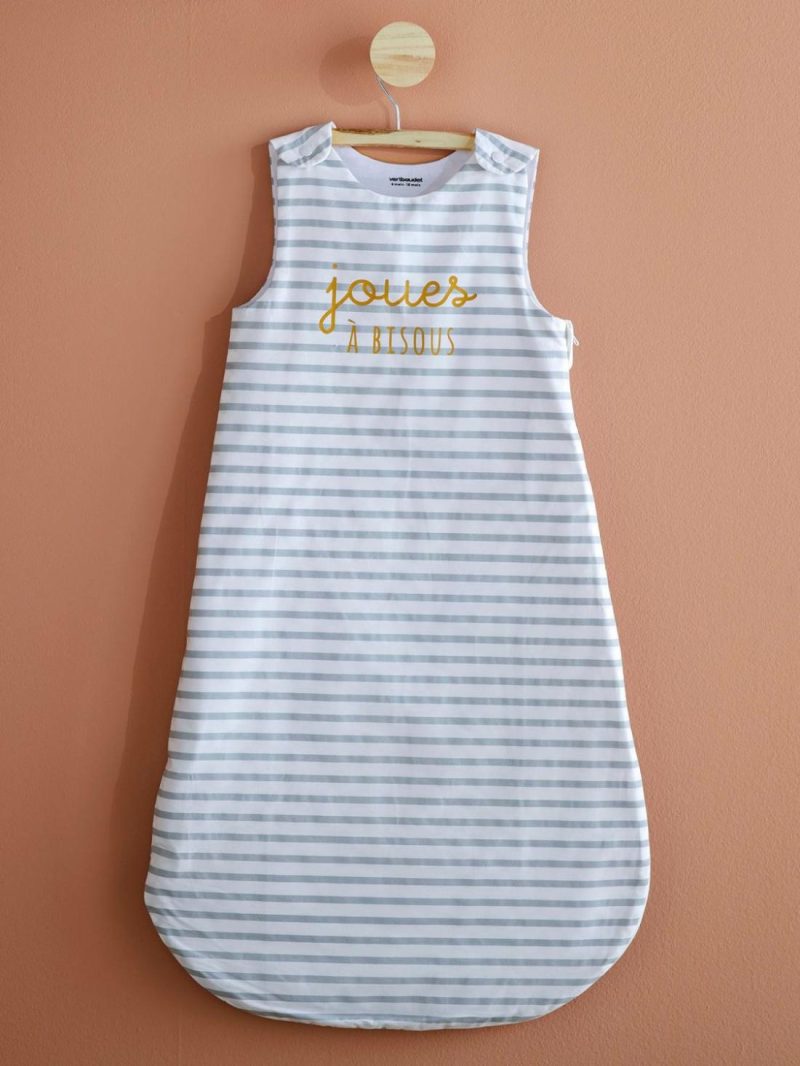 Summer Special Sleeveless Baby Sleep Bag, Joues A Bisous Baby Bedding Light Grey Stripes