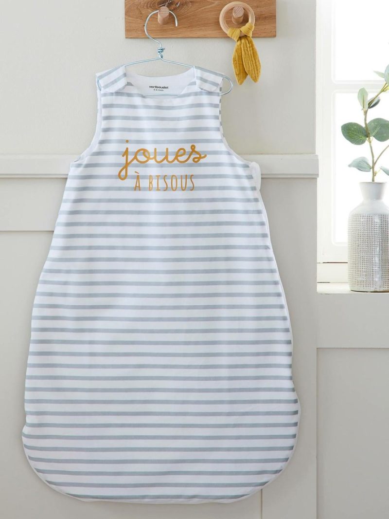 Summer Special Sleeveless Baby Sleep Bag, Joues A Bisous Baby Bedding Light Grey Stripes