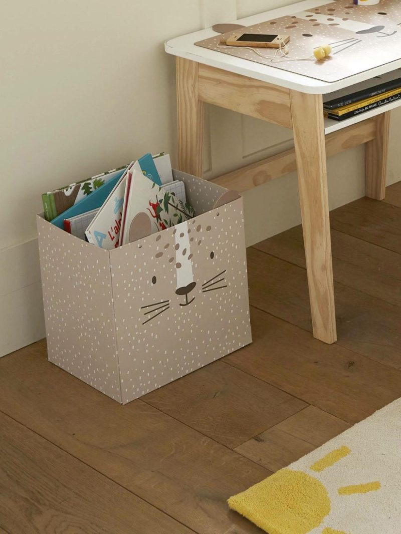 Tiger Wastepaper Basket In Foldable Cardboard Bedding & Decor Beige Light Solid With Design